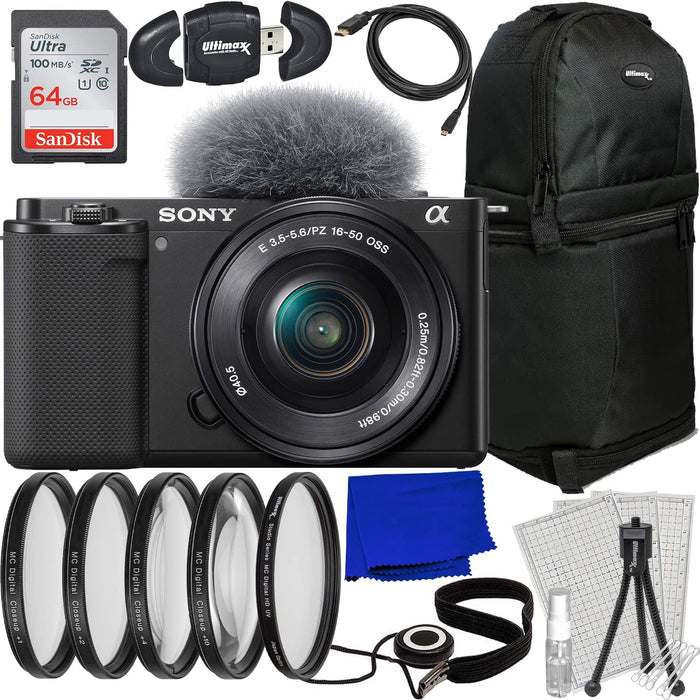 Sony Alpha ZV-E10 Mirrorless Camera with 16-50mm Lens (Black) - 7PC Accessory Bundle