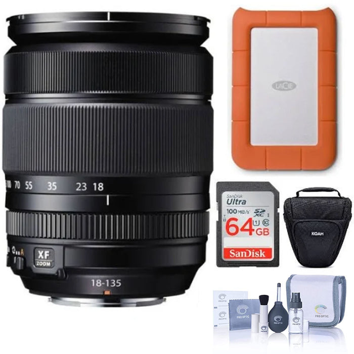 Fujifilm XF 18-135mm f/3.5-5.6 R LM OIS WR Lens with SD Card + External Hard Drive and Cleaning Kit