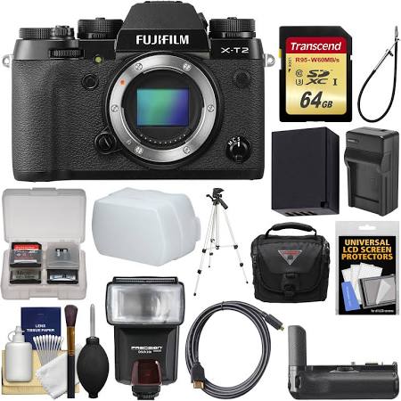 Fujifilm X-T2 4K Wi-Fi Digital Camera Body + 64GB Card + Case + Flash + Diffuser + Battery & Charger + Tripod + Kit