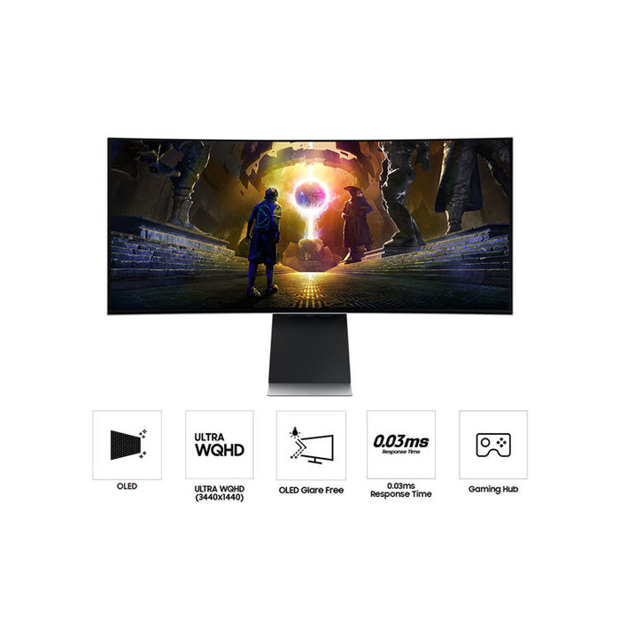 Samsung Odyssey QD-OLED G8 G85SD 34" 1440p HDR 175 Hz Ultrawide Curved Gaming Monitor (Silver)