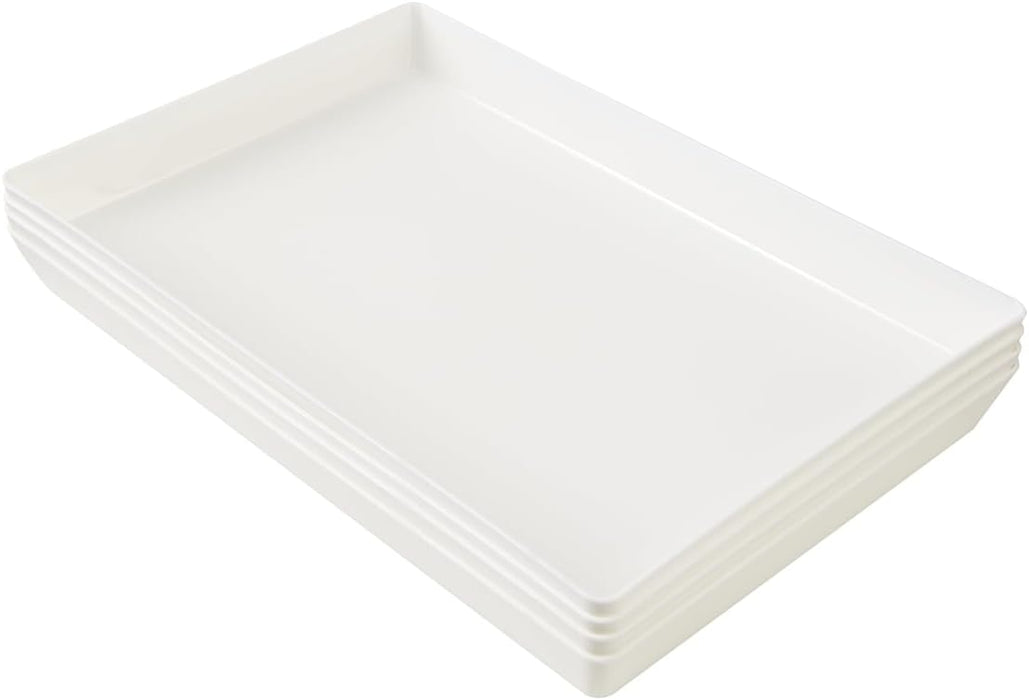 US Acrylic White Plastic Serving Trays (Set of 4) 15” x 10” | Large Unbreakable Reusable Rectangular Party Platters | Serve Appetizers, Fruit, Veggies, & Desserts | BPA-Free & Made in USA