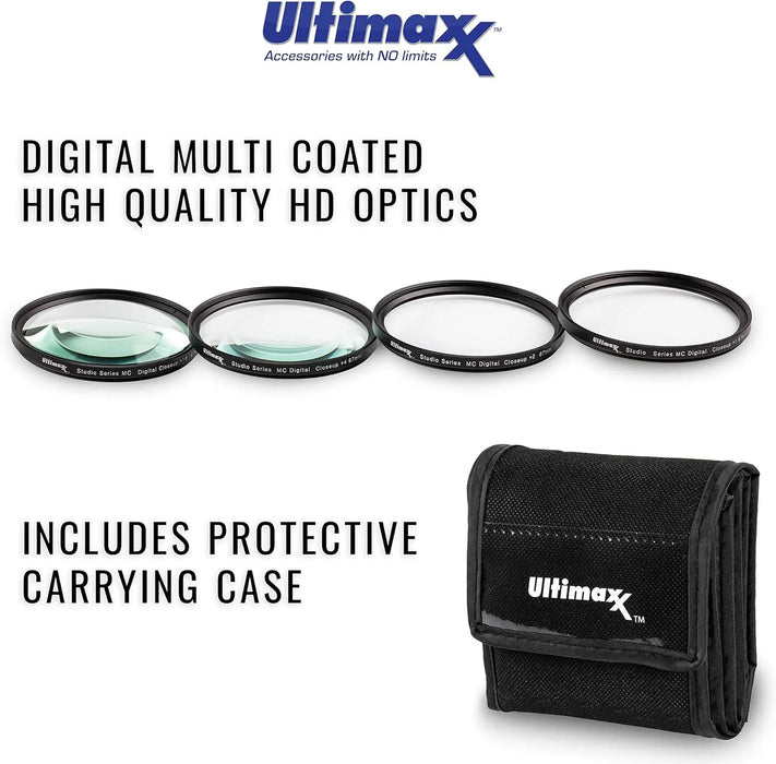 46MM Ultimaxx Professional Four Piece HD Macro Close-up Filter Kit (1, 2, 4, 10 Diopter Filters) for Camera Lens with 46MM Filter Thread and Protective Filter Pouch