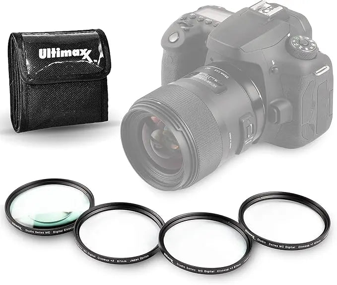 46MM Ultimaxx Professional Four Piece HD Macro Close-up Filter Kit (1, 2, 4, 10 Diopter Filters) for Camera Lens with 46MM Filter Thread and Protective Filter Pouch