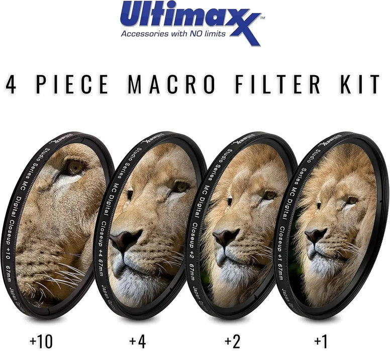 46MM Ultimaxx Professional Four Piece HD Macro Close-up Filter Kit (1, 2, 4, 10 Diopter Filters) for Camera Lens with 46MM Filter Thread and Protective Filter Pouch