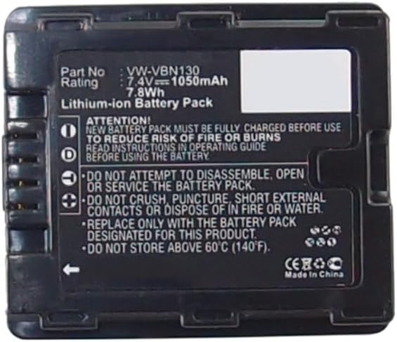 VW-VBN130 Lithium-ion Battery - Ultra High Capacity (1500 mAh 7.4V) - Replacement for the Panasonic VW-VBN130 Camcorder Battery