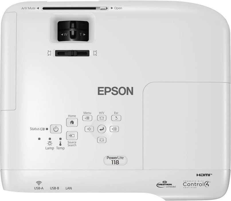 Epson, EPSV11HA03020, PowerLite 118 3LCD XGA Classroom Projector with Dual HDMI, 1 Each , 3.6"x11.6"x10.2"