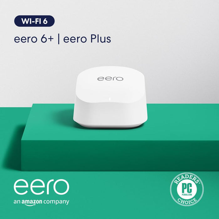 Amazon eero 6+ mesh wifi router - Supports internet plans up to a Gigabit, Coverage up to 1,500 sq. ft., Connect 75+ devices, 1-pack