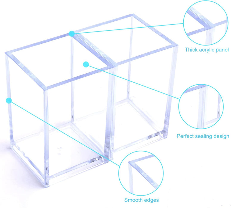 Acrylic Pen Holder, 3 Pcs Clear Pencil Holders for Desk, Makeup Brush Holder Cup Organizer, Stationery Storage Desktop Accessories for Office School Supplies (with Cleaning Cloth)