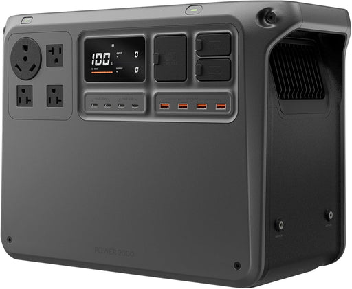 DJI Power 2000 portable power station front view with LCD display