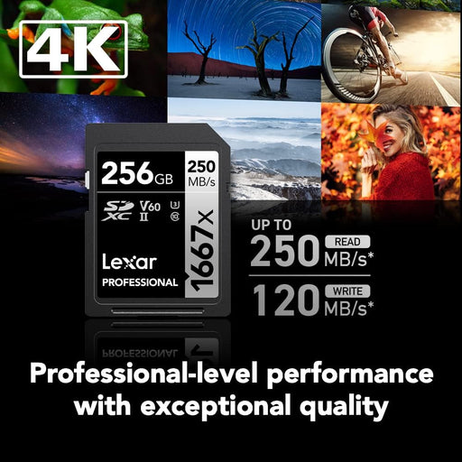 Lexar 256GB (2-Pack) Professional 1667x SD Card, UHS-II, C10, U3, V60, Full HD, 4K, Up To 250MB/s Read SDXC Memory Card, for Professional Photographer, Videographer, Enthusiast (LSD1667256G-B2NNU)