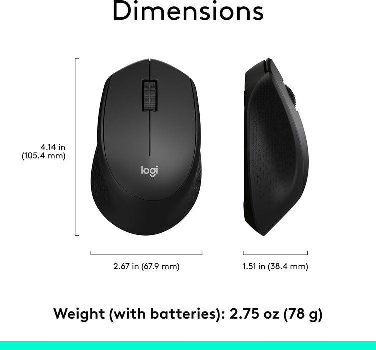 Logitech M330 Silent Wireless Mouse Optical 2.4GHz USB Black 910-004905