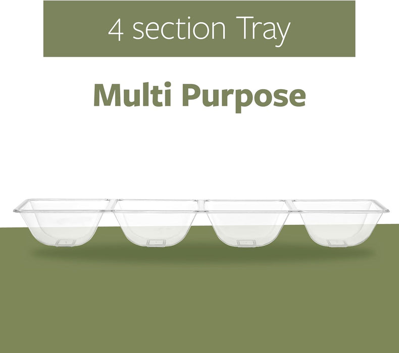 Plasticpro 4 Sectional Rectangle Plastic Disposable Serving Tray/Platter 5 X 16 Clear Pack of 4