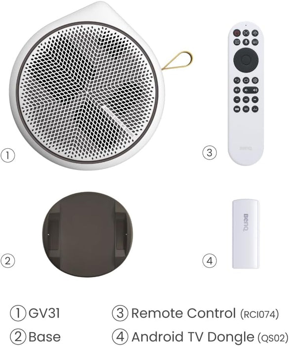 BenQ GV31 | 1080p LED Portable Ceiling Projector | Rotating Angle Projection | 16W 270˚ Bass Wireless Speaker | Android TV with Netflix | Chromecast & AirPlay | Autofocus & 1D Keystone | HDMI | USB-C