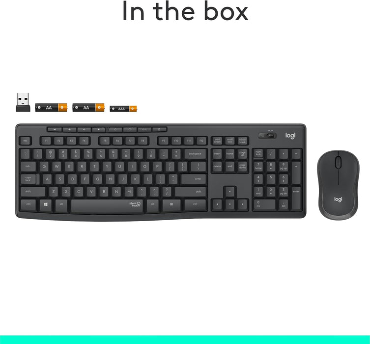 Logitech MK295 Wireless Mouse & Keyboard Combo with SilentTouch Technology, Full Numpad, Advanced Optical Tracking, Lag-Free Wireless, 90% Less Noise - Graphite