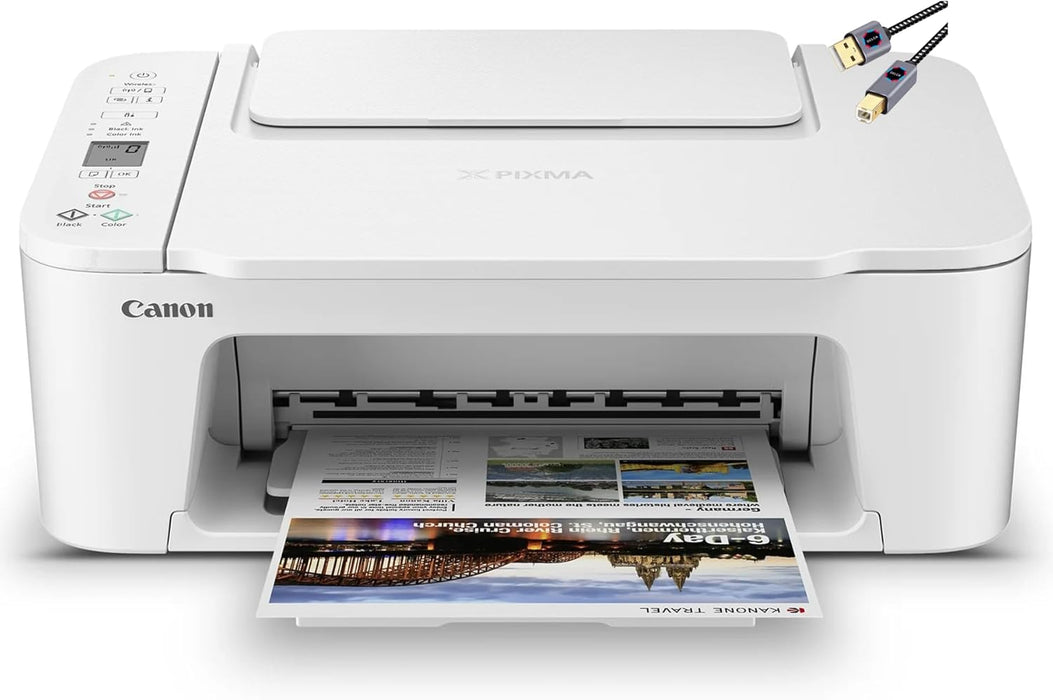 Canon PIXMA 3722 Color Inkjet All-in-One Printer | Print Copy Scan | Wireless | Mobile Printing | Print Up to 7.7 ipm | Up to 60 Sheets Capacity | 1.5" LCD | Wi-Fi (2.4 or 5 GHz) + Printer Cable