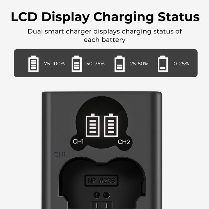 K&F CONCEPT Dual NP-W235 Battery Charger Set for Fujifilm XT5