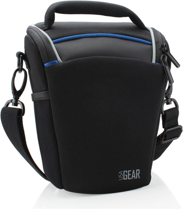 USA Gear DSLR Camera Case for Men and Women with Top Loading Accessibility, Adjustable Shoulder, Small Camera Sling Bag, Travel Padded Handle - Camera Holster Bag for Nikon, Canon, Panasonic (Black)