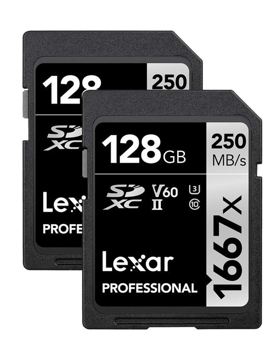 Lexar 256GB (2-Pack) Professional 1667x SD Card, UHS-II, C10, U3, V60, Full HD, 4K, Up To 250MB/s Read SDXC Memory Card, for Professional Photographer, Videographer, Enthusiast (LSD1667256G-B2NNU)