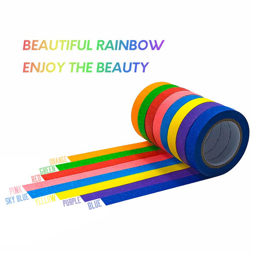 8PCS Colored Masking Tape - Painters Tape, Rainbow Colors Rolls, Kids Art Supplies, Great for Crafts, Labeling, DIY Decorative, 1/2 Inch Masking Tape- Tiny Size