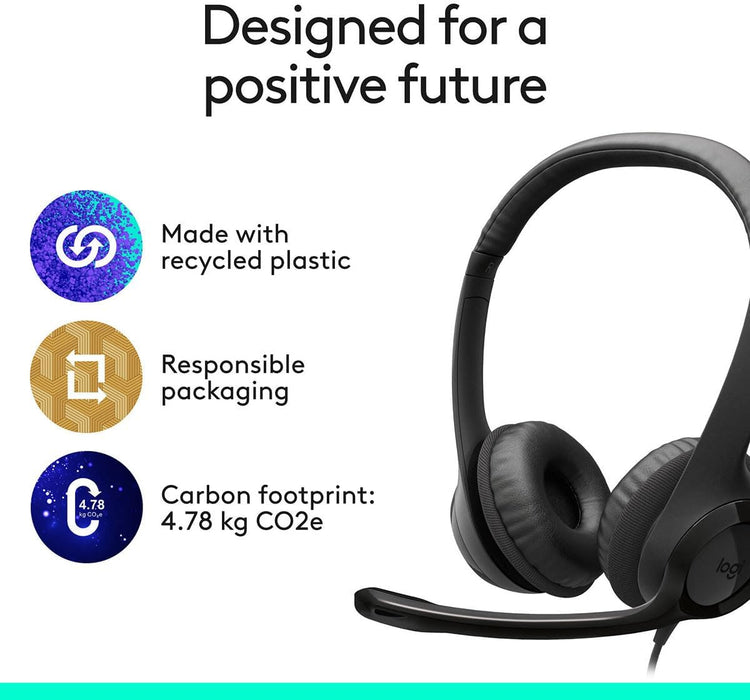 Logitech H390 Wired USB-C Headset Noise Cancelling Mic Black 981-001575