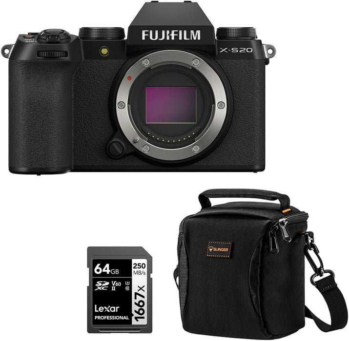 Fujifilm X-S20 Mirrorless Camera Bundle – 26.1MP, 6.2K Video, 64GB Card & Shoulder Bag