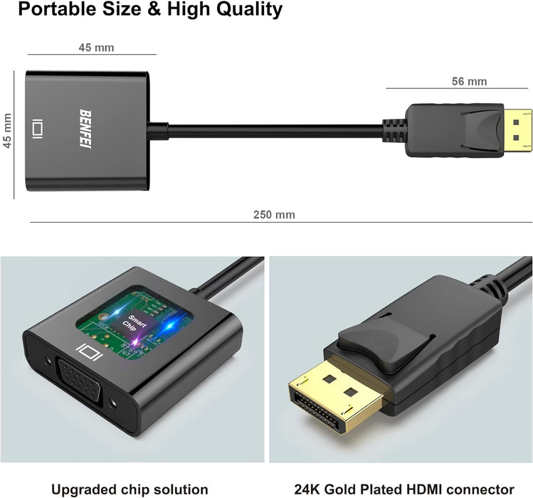 BENFEI DisplayPort to VGA 10 Pack,Gold-Plated Uni-Directional DP Computer to VGA Screen Adapter 1080P (Male to Female) Compatible for Lenovo, Dell, HP, ASUS