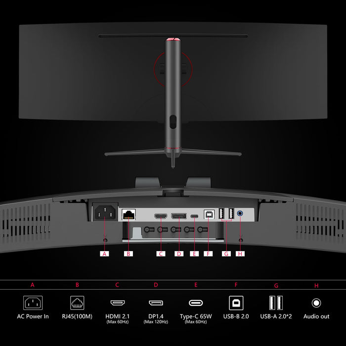 INNOCN 49" Curved Monitor Ultrawide Gaming 120Hz 32:9 QHD 5120 x 1440P Computer Monitor, R1800, 99% sRGB, HDR400, USB Type C, DisplayPort, HDMI, Built-in Speakers, Height/Tilt Adjustable - 49C1R - Buy Direct & Save