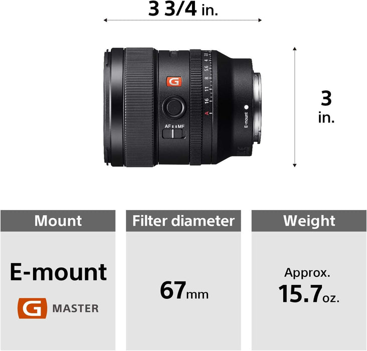 Sony E-mount FE 24mm F1.4 GM Full Frame Wide-angle Prime Lens (SEL24F14GM), Black