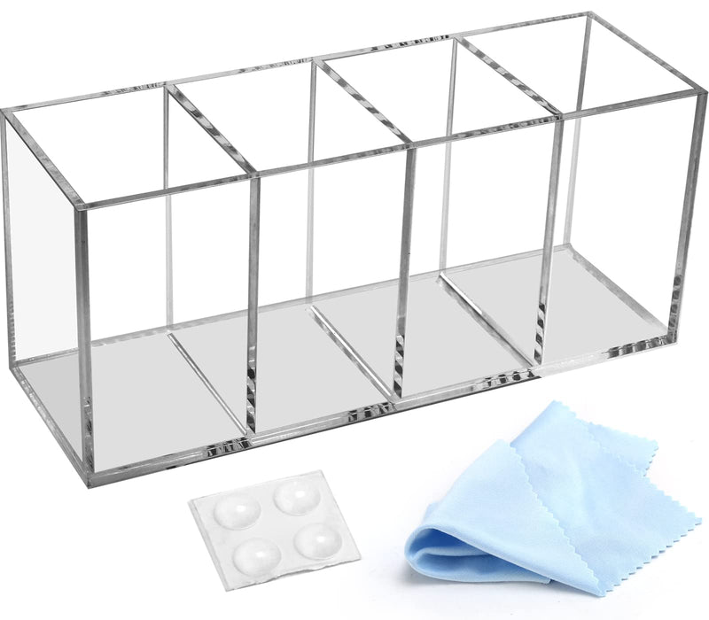 Acrylic Pen Holder, 3 Pcs Clear Pencil Holders for Desk, Makeup Brush Holder Cup Organizer, Stationery Storage Desktop Accessories for Office School Supplies (with Cleaning Cloth)