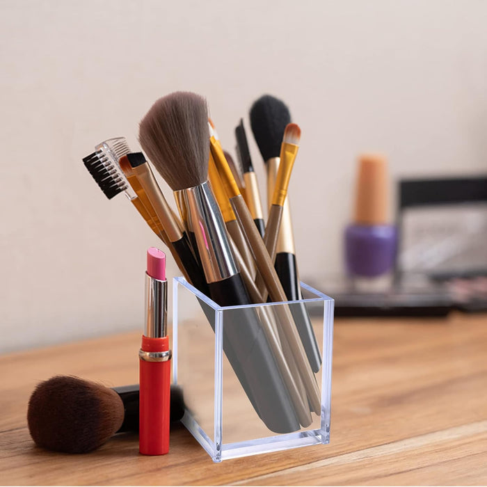 Acrylic Pen Holder, 3 Pcs Clear Pencil Holders for Desk, Makeup Brush Holder Cup Organizer, Stationery Storage Desktop Accessories for Office School Supplies (with Cleaning Cloth)