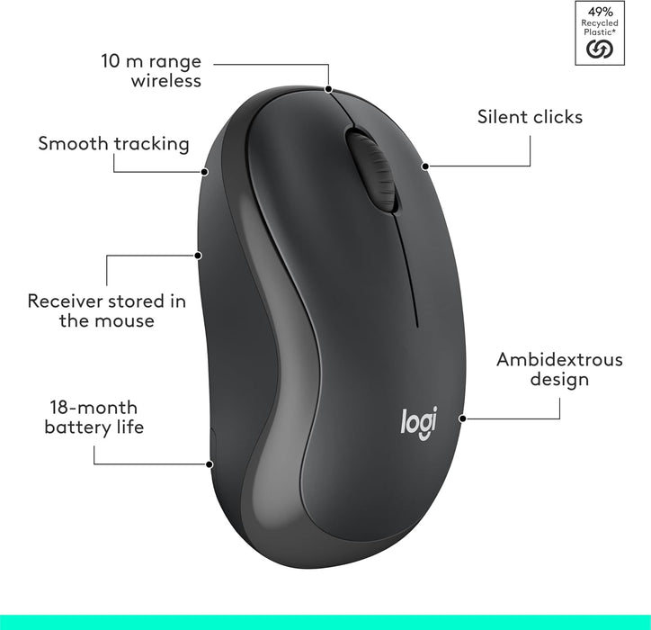 Logitech MK295 Wireless Mouse & Keyboard Combo with SilentTouch Technology, Full Numpad, Advanced Optical Tracking, Lag-Free Wireless, 90% Less Noise - Graphite