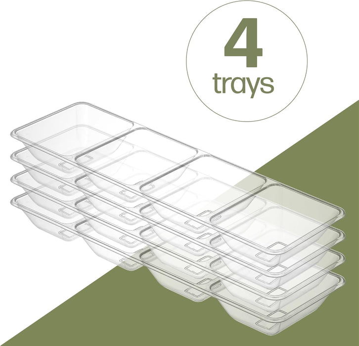 Plasticpro 4 Sectional Rectangle Plastic Disposable Serving Tray/Platter 5 X 16 Clear Pack of 4