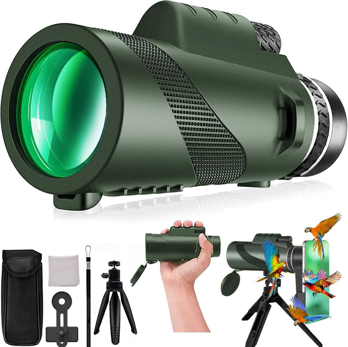 80x100 Monocular-Telescope High Powered for Smartphone Monoculars for Adults High Definition for Stargazing Hunting Wildlife Bird Watching Travel Camping Hiking