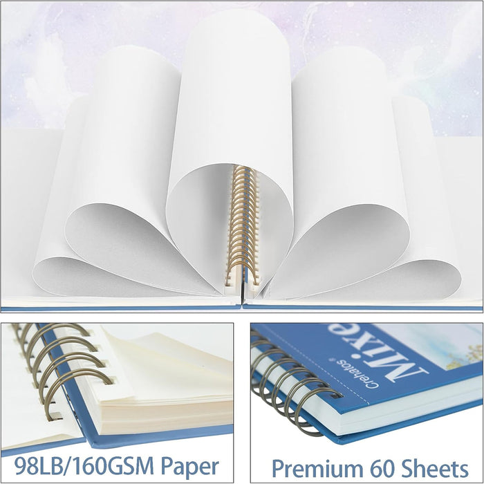 Crehatos Mixed Media Sketchbook 9" x 12", Top Spiral Bound Sketch Pad, 60 Sheets 98lb/160gsm Drawing Paper for Wet and Dry Media, 1 Pack