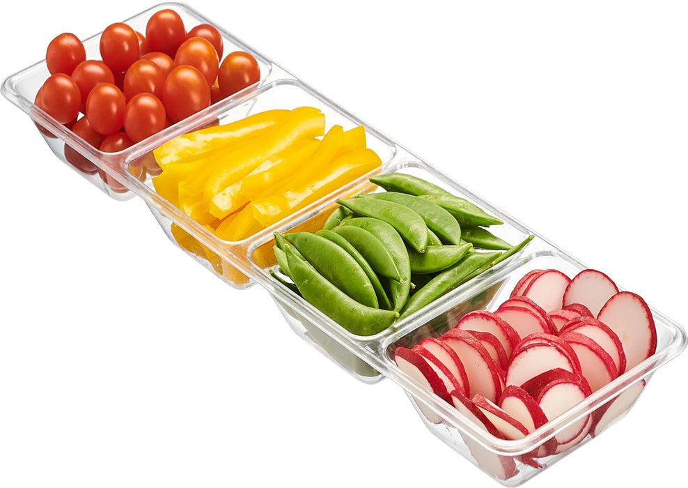 Plasticpro 4 Sectional Rectangle Plastic Disposable Serving Tray/Platter 5 X 16 Clear Pack of 4