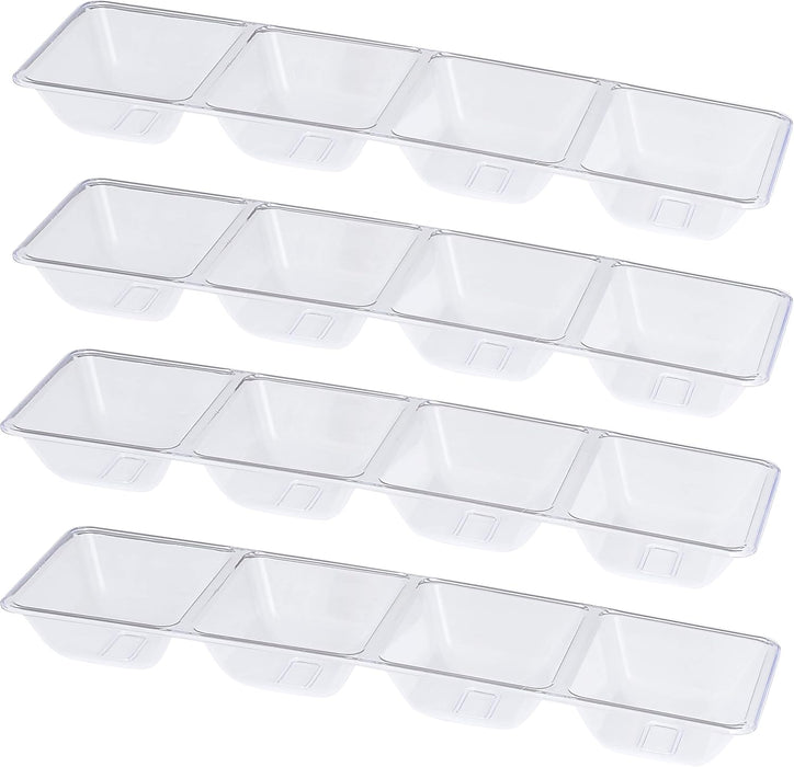 Plasticpro 4 Sectional Rectangle Plastic Disposable Serving Tray/Platter 5 X 16 Clear Pack of 4