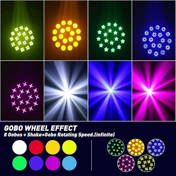 150W Moving Head DJ Lights LED Stage Lights 8 Colors 8 Gobos Spot Wash Beam 18 Facet Prism Infinite Rotation DMX 512 Sound Activated for Party - NJ Accessory/Buy Direct & Save