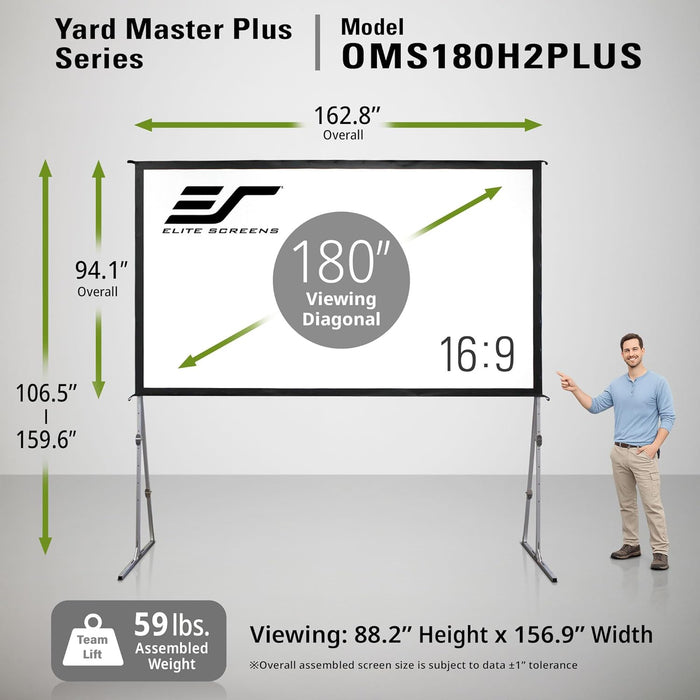Elite Screens Yard Master Plus, 180-INCH 16:9 Height Setting Adjustable Portable Projector Screen, 4K HD Outdoor Indoor Movie Theater Front Projection, US Based Company 2-YEAR WARRANTY, OMS180H2PLUS