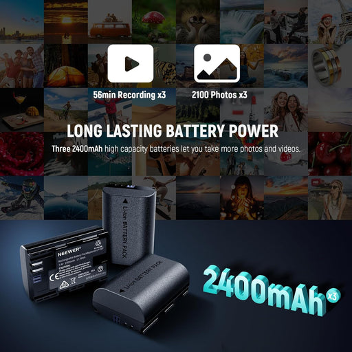 NEEWER 3 Pack 2400mAh LP-E6P/LP-E6NH/LP-E6N Replacement Battery & USB Triple Charger, Compatible with Canon EOS R5 Mark II EOS R5 EOS R6 EOS R7 EOS R 5D II III IV 6D 6D II 7D 7D II 60D 70D 80D 90D
