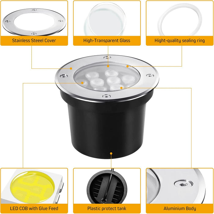 12W Low Voltage Landscape LED Ground Light for Garden, Patio - 12V-24V Outdoor Lighting 4 Pack