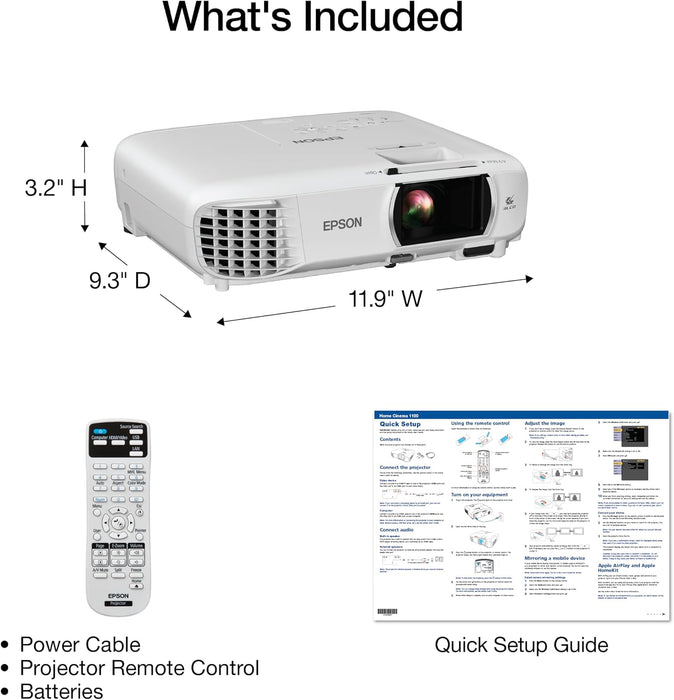 Epson Home Cinema 1100 3-Chip 3LCD 1080p Projector 3400 Lumens White V11HB61020