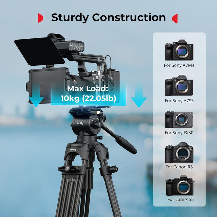 SmallRig FreeSpeed Heavy Duty Carbon Fiber Video Tripod, 73" Camera Tripod with Fluid Head for Manfrotto Plate, One-Knob Quick Extend, 75mm Bowl, Weigh 7.5lb, Load up 22lb for DSLR Camera, Camcorder