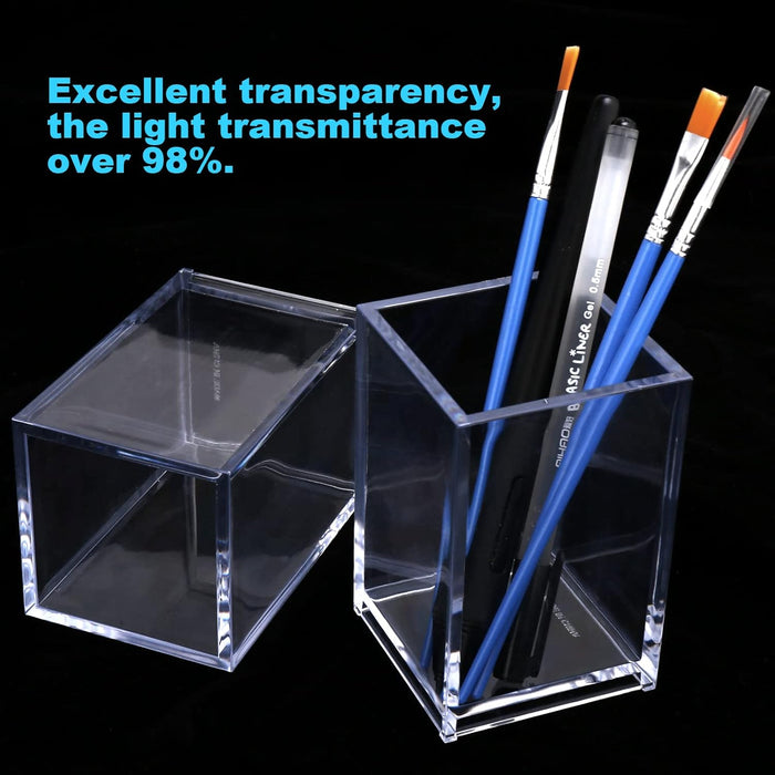 Acrylic Pen Holder, 3 Pcs Clear Pencil Holders for Desk, Makeup Brush Holder Cup Organizer, Stationery Storage Desktop Accessories for Office School Supplies (with Cleaning Cloth)