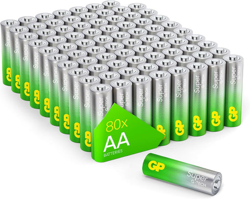 GP Super Alkaline Batteries AA 1.5 V, Ideal for Powering Daily Devices G-TECH Technology, Pack of 80 AA Batteries