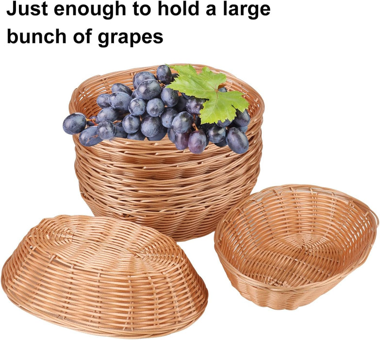 30 Pack Oval Poly Wicker Basket, 9 x 6 x 2.6 Inch Poly Wicker Bread Baskets, Medium Size Gift Baskets for Kitchen, Christmas Gifts, Centerpiece Display, Storing Bread, Fruits, Vegetables, by GNIEMCKIN