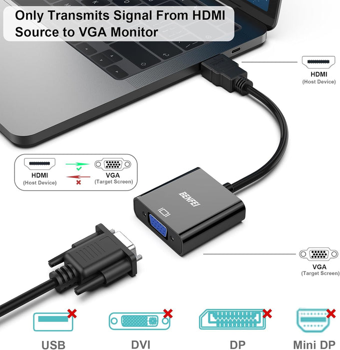 BENFEI HDMI to VGA, 20 Pack, Gold-Plated HDMI to VGA Adapter (Male to Female) for Computer, Desktop, Laptop, PC, Monitor, Projector, HDTV, Chromebook, Raspberry Pi, Roku, Xbox and More - Black