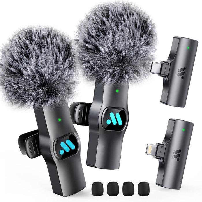 2pcs Lavalier Wireless Microphone for iPhone 15/16/Android Video Recording,Mini Microphone for Game Live Streaming,Interviews,YouTube,TikTok,Vlog