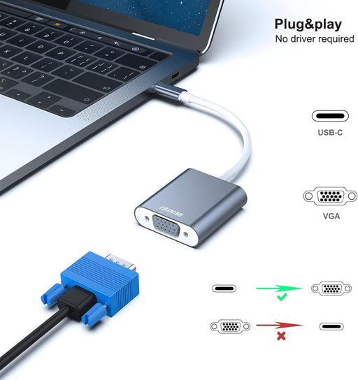 BENFEI USB C to VGA Adapter, Thunderbolt 3/4 to VGA Adapter Compatible with iPhone 15 Pro/Max, MacBook Pro/Air 2023, iPad Pro, iMac, S23, XPS 17, Surface Book 3 and More [Aluminium Shell,Grey]