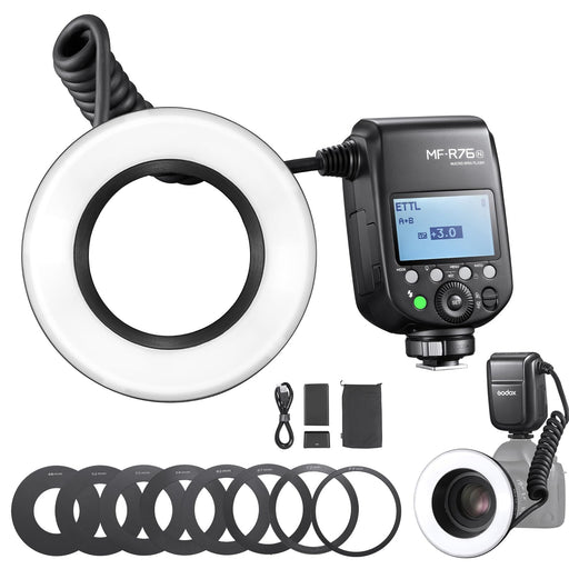 NJA TTL  MF-R76N Macro Ring Flash for Nikon TTL/M Mode 5900K 76Ws 2.4G Wireless Control 550 Full-Power Flashes 0.1-1s Recycle Time Dual-Flash Tubes with LCD Screen for Inscet Plant Jewelry Shooting - Buy Direct & Save