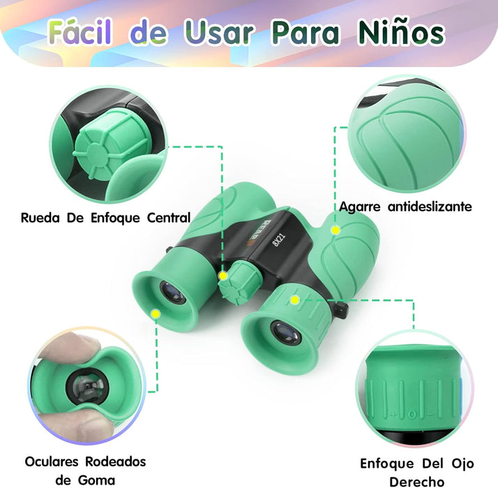 Binoculars for Kids High-Resolution 8x21, Gift Boys & Girls Shockproof Compact Bird Watching, Hiking, Camping, Travel, Learning, Spy Games Exploration